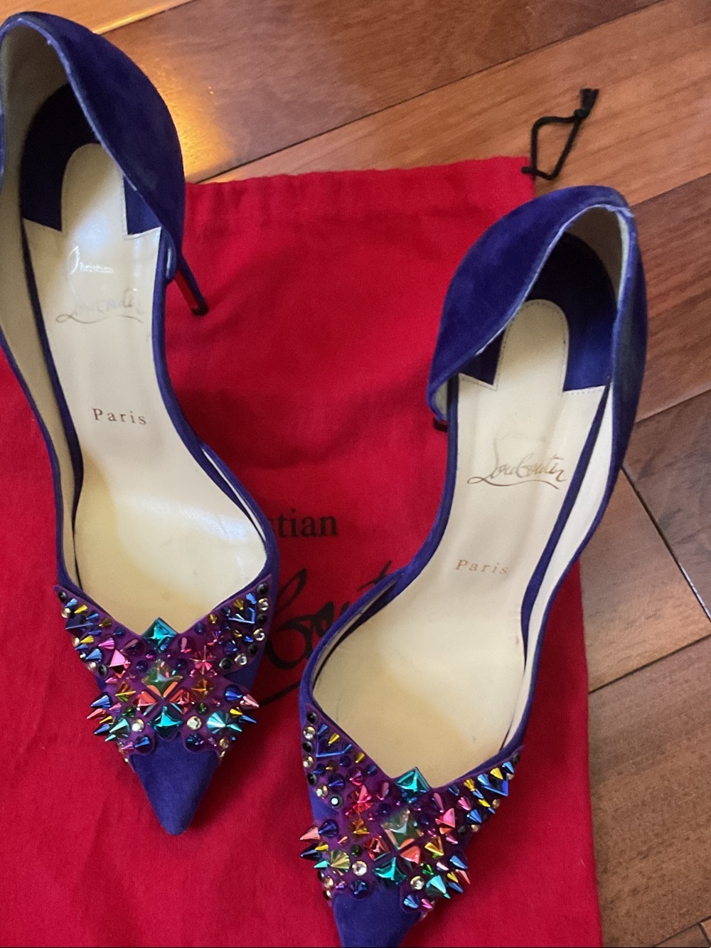 Christian Louboutin Purple Suede Pointed Crystal-Embellished Pumps - Picture 1 of 3